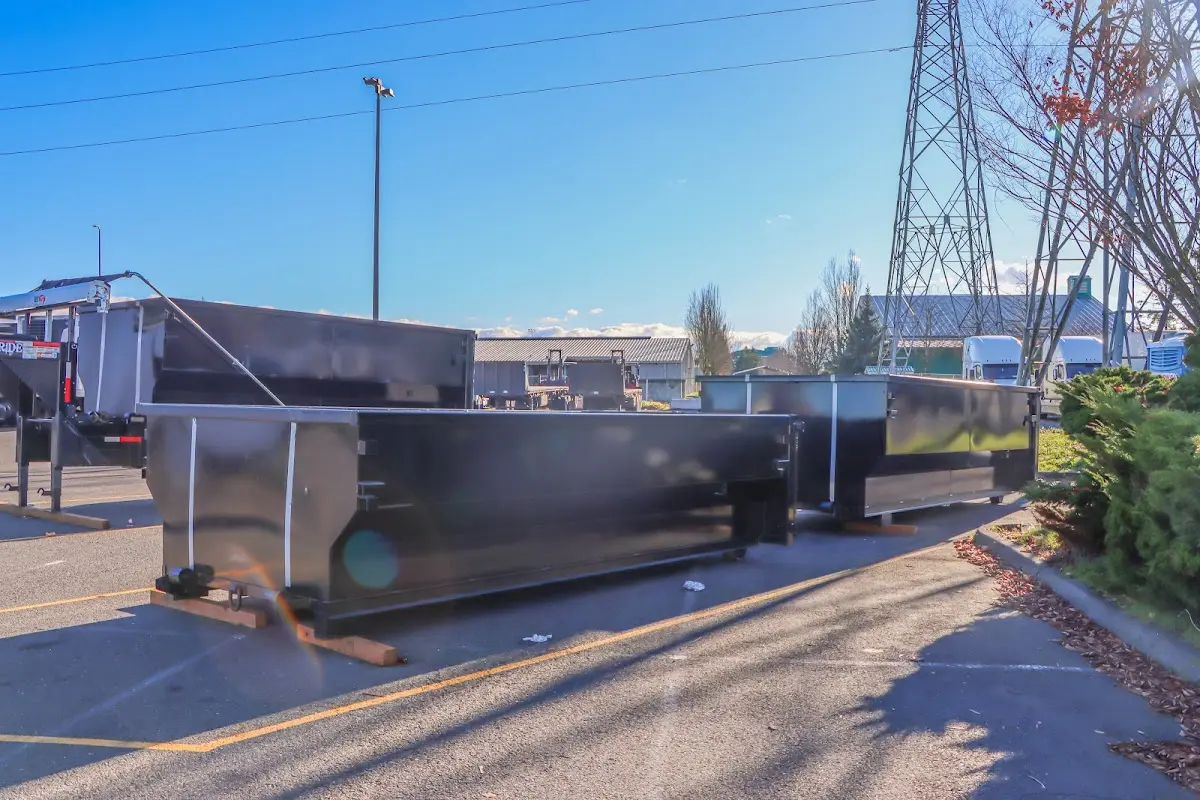 Roll-off dumpster ready for waste disposal at job site for 6 Yard Dumpster Rental in Mount Holly